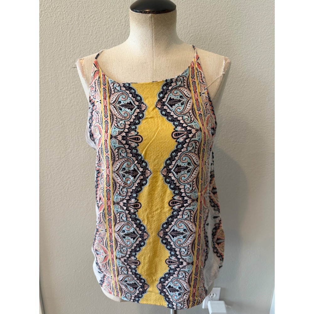 Verse Womens M Paisley Tank Top Yellow Multicolor Boho Sleeveless Made in USA